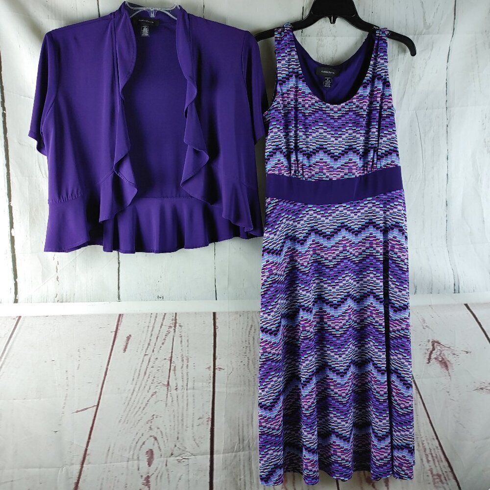 R&M Richards Womens Size 8 Multicolor Geometric W/Purple Jacket 2pc Dress Suit